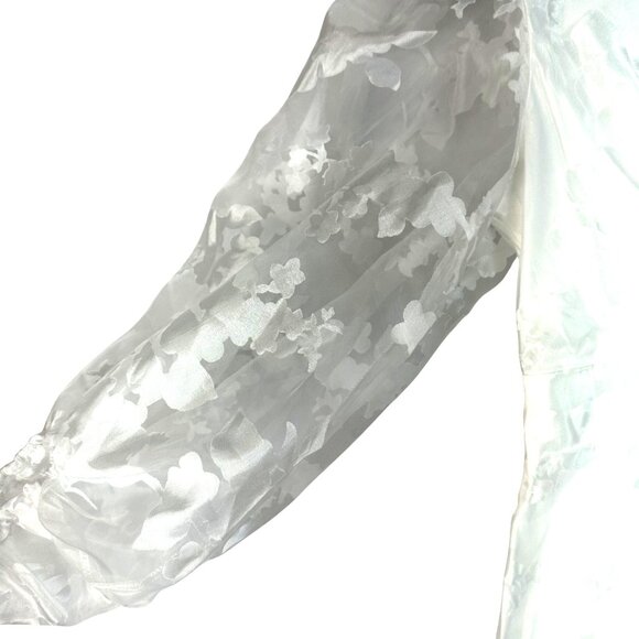 Lulus Dramatic Energy White Floral Burnout Balloon Sleeve Mini Dress Size Small - Picture 8 of 13